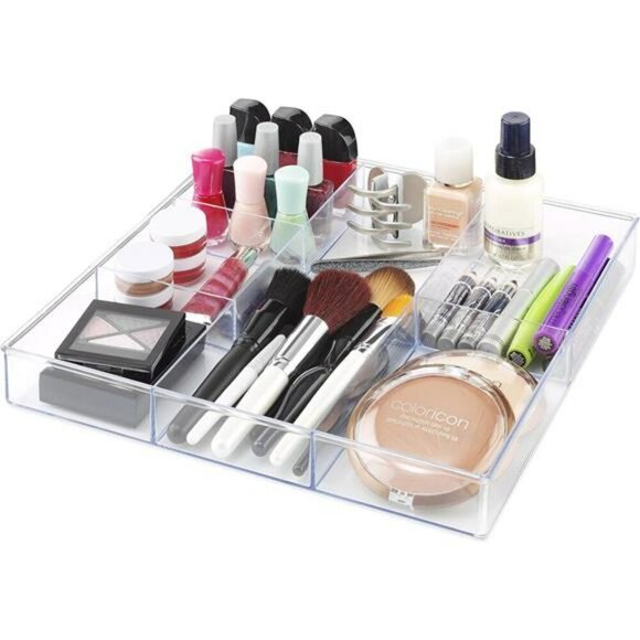 Clear Plastic Drawer Organizer 6 Section Tray for Makeup Office Kitchen - Picture 2 of 7